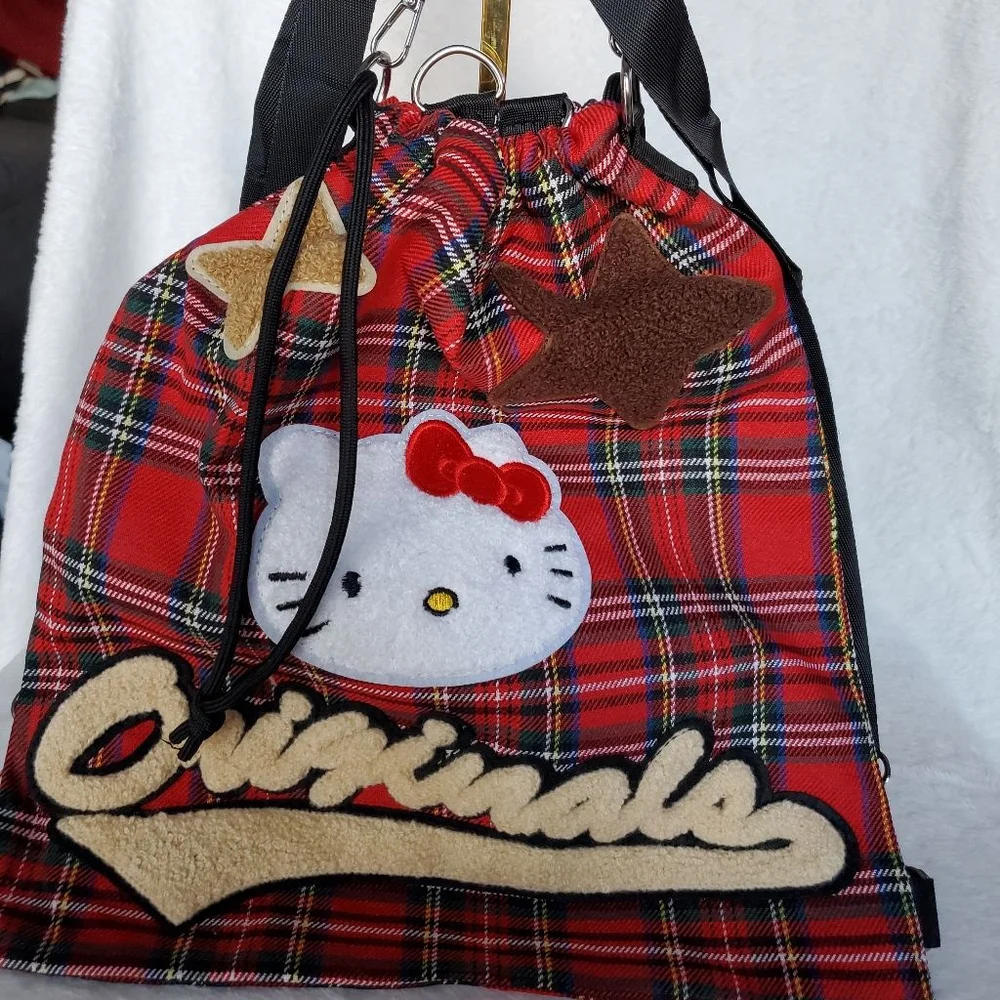 Hello Kitty Messenger Bag Retro Plaid Drawstring